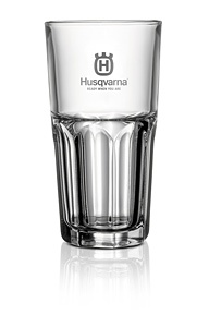 Husqvarna clear glass tumbler with Husqvarna logo - 31cl, 12 pcs dans le groupe Produits Husqvarna pour la sylviculture et le jardinage / Husqvarna Équipement de protection individuel / Vêtements de travail / Accories chez GPLSHOP (5902106-01)