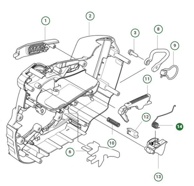 Accélérateur à ressort 5930642-01 dans le groupe Pièces De Rechange / Pièces détachées Tronçonneuses / ➤Série 500 / Pièces détachées Husqvarna T540i XPG chez GPLSHOP (5930642-01)