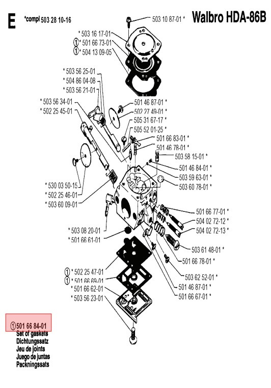 Jeu De Diaphragme Walbro K10-WAT - Husqvarna 240R, 223R, 346XP