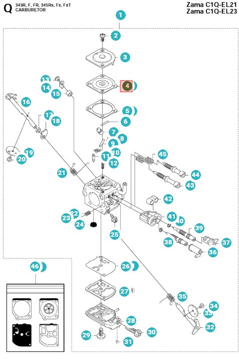 Diaphragme De Commande Husqvarna 245RX, 343FR, 345R, 55