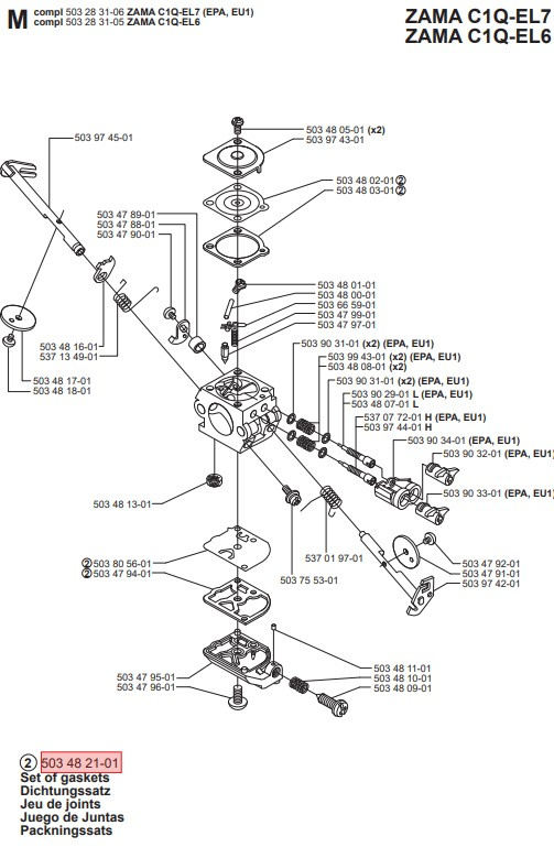 Kit diaphragme Husqvarna 240R, 245RX, 245, 55 Rancher