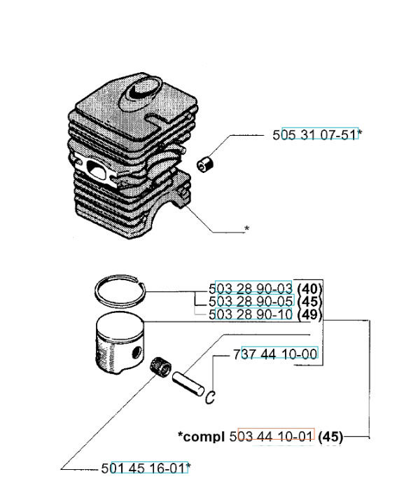 Cylindre Husqvarna 39, 40, 45, 49