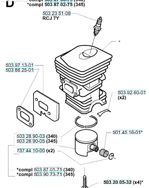 Cylindre 340, 345, 350, CS2141, CS2145, CS2150
