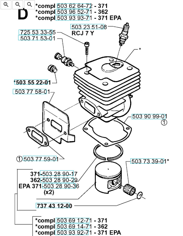 Cylindre Husqvarna 362XP, 371XP