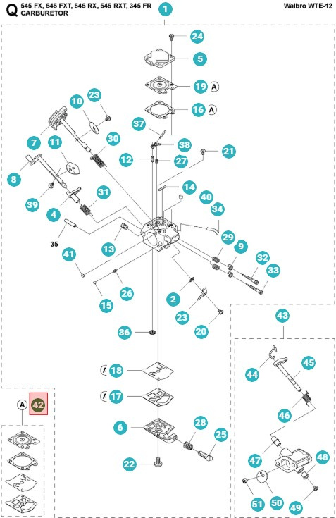 Jeu de joints carburateur Walbro D10 Wte 5159996-01