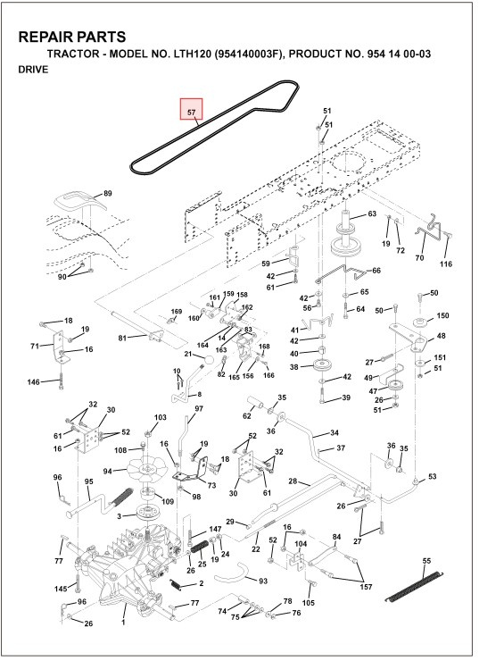 Courroie de transmission pour Husqvarna LTH 120, LTH 130, LTH 145