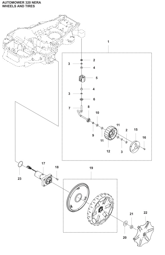 ROUE kit Automower 320, 430X / V, 450X / V Nera