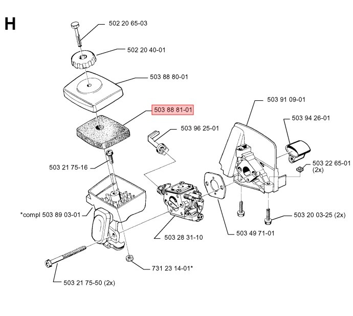 Filtre à air Husqvarna 123, 223, 322, 323, 325, 326