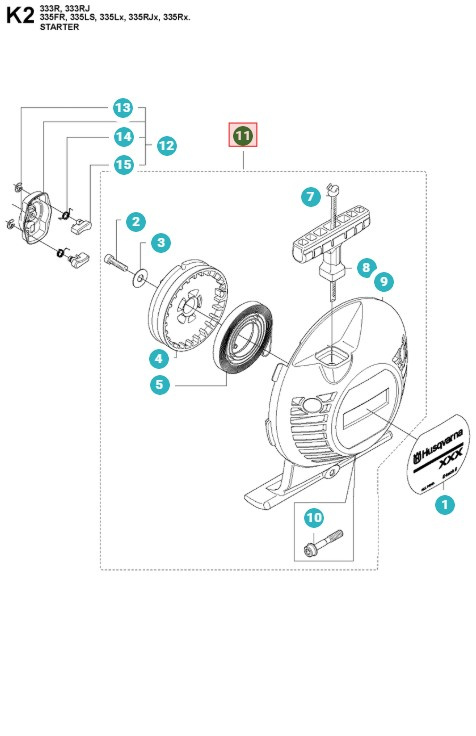 Démarreur Husqvarna 335FR, 335RX, 535RXT, 535LK