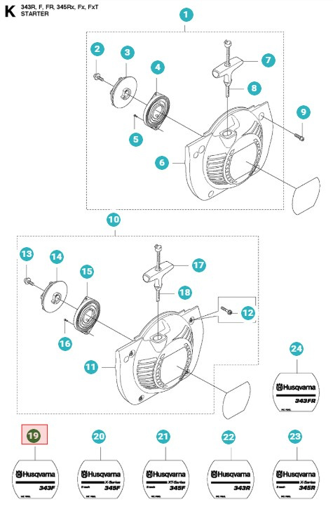 Décalcomanie de démarrage Husqvarna 343F