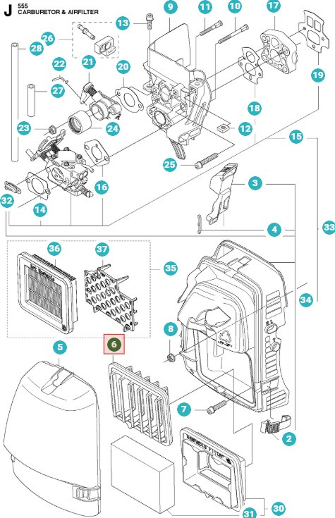 Filtre à air Husqvarna 355FX, 355RX, 555FX, 555RXT, FC2256