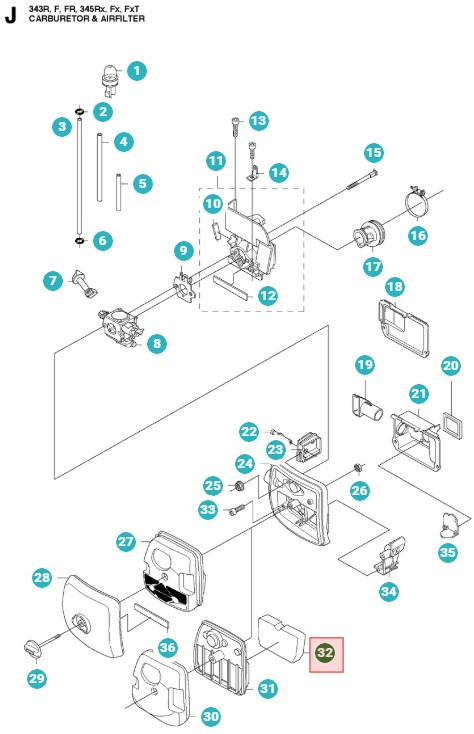 Filtre à air Husqvarna 345FX, 345RX, 343FR, FC2145