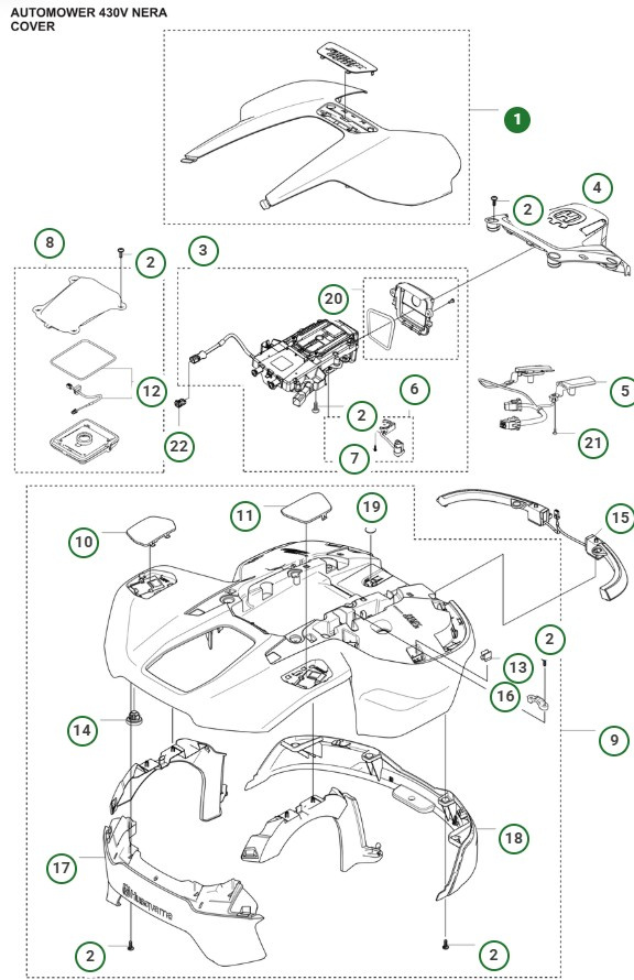 Capot supérieur Automower 430V Nera