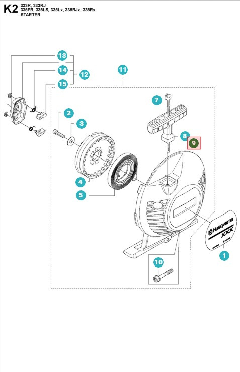 Démarreur Husqvarna 335FR, 335RX, 535RXT, 535FBX