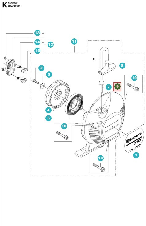 Démarreur Husqvarna 335FR, 335RX, 535RXT, 535FBX