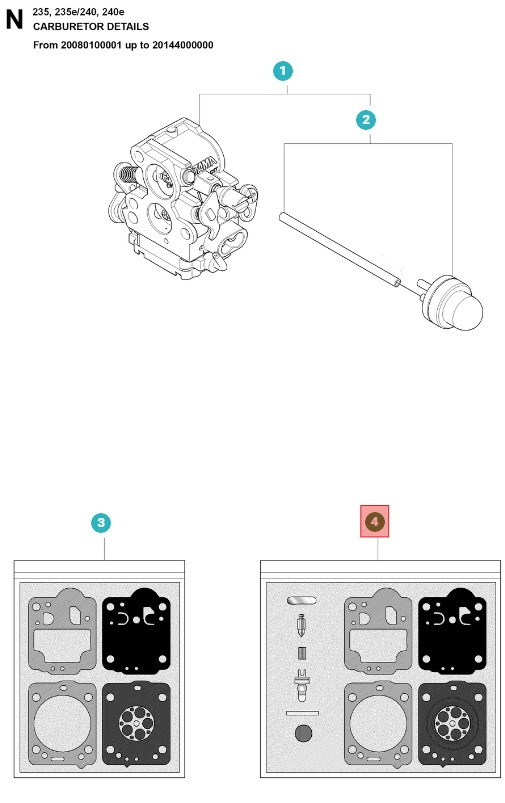 Kit de réparation de carburateur Husqvarna 240, CS2234