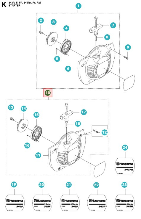 Démarreur Husqvarna 343FR, 345FX, 345RX