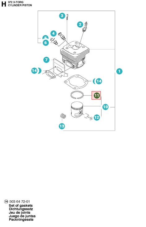 Segment de piston 50mm Husqvarna 371XP, 372XP, CS2172, CS2166