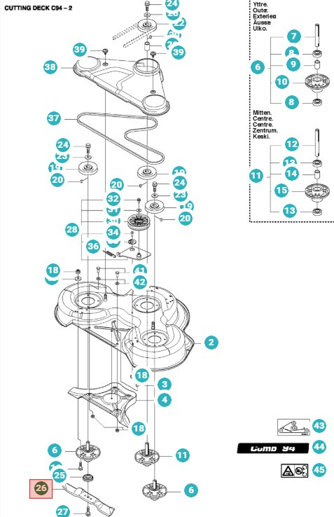 Lame de tondeuse à gazon Husqvarna 36cm Combi 94