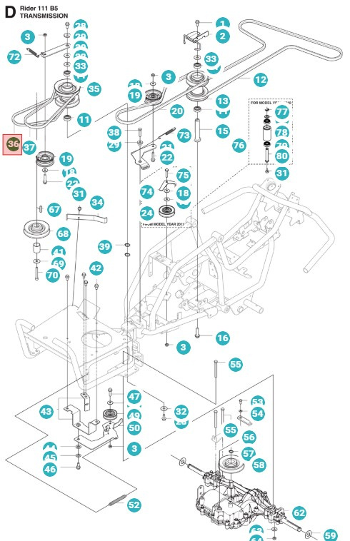 Courroie Husqvarna Rider 111 B5, Jonsered FR2311 M, 5895341-01