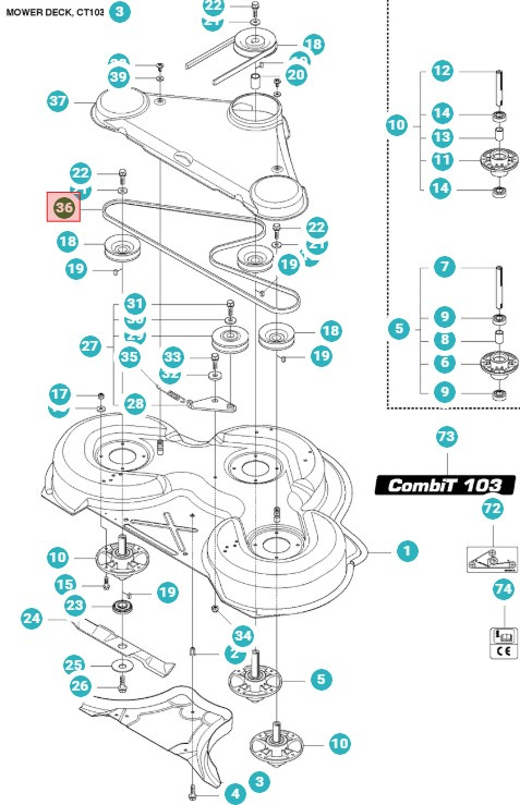 Courroie Combi 103 R400 & P524, Proflex 21, PR17, R418Ts, R422Ts
