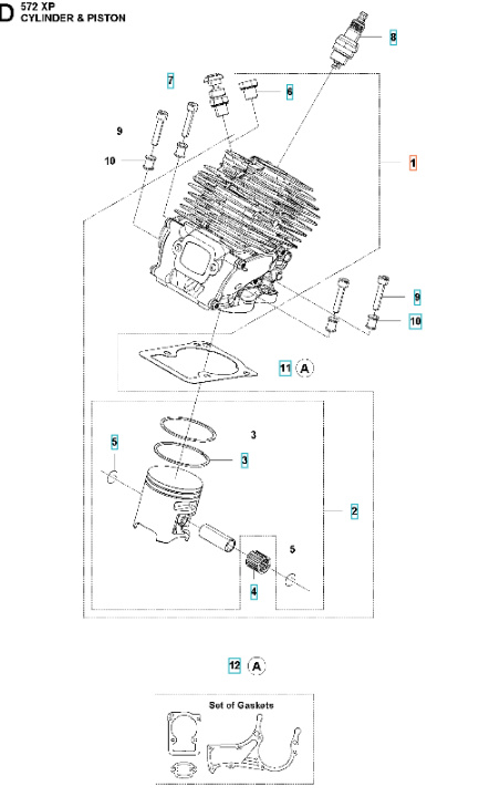 Cylindre Husqvarna 572XP, 572XPG